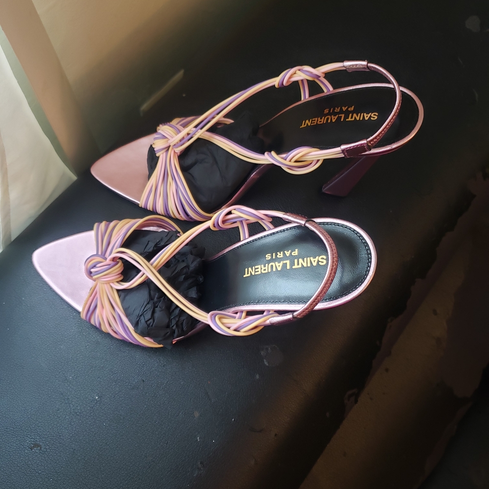 Saint Laurent Women's Purple and Pink Strappy Heels
